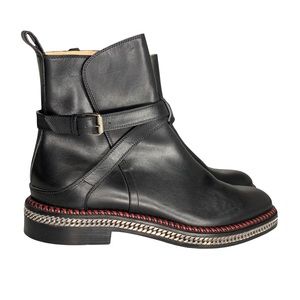 CHRISTIAN LOUBOUTIN  Black Chelsea Chain Leather Ankle Boots- Size 40.5